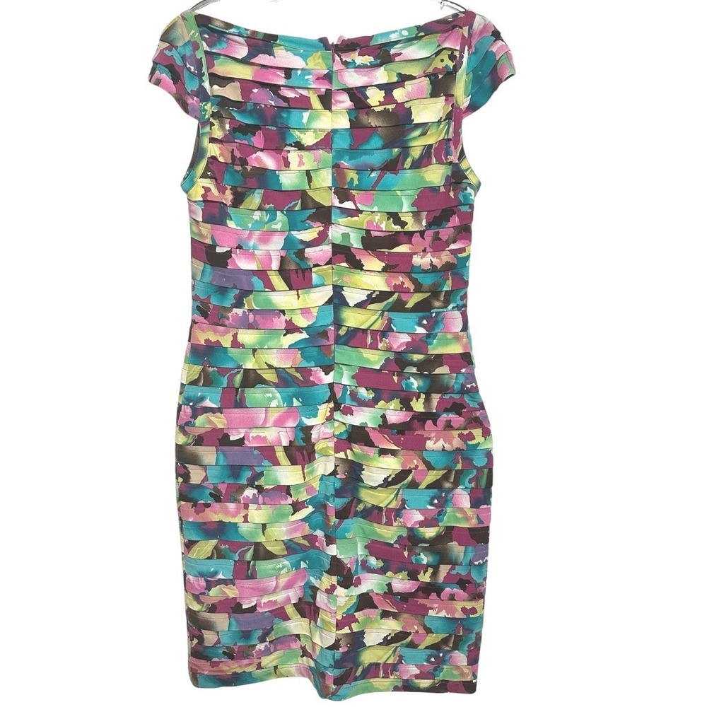 Adrianna Papell Ruched Sheath Dress Women Multicolor Abstract Print Cocktail 14